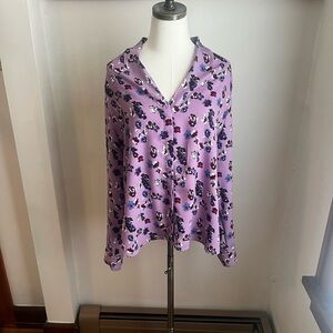 Halogen Nordstrom Lavender Purple Floral Button Up Blouse- Size XL
